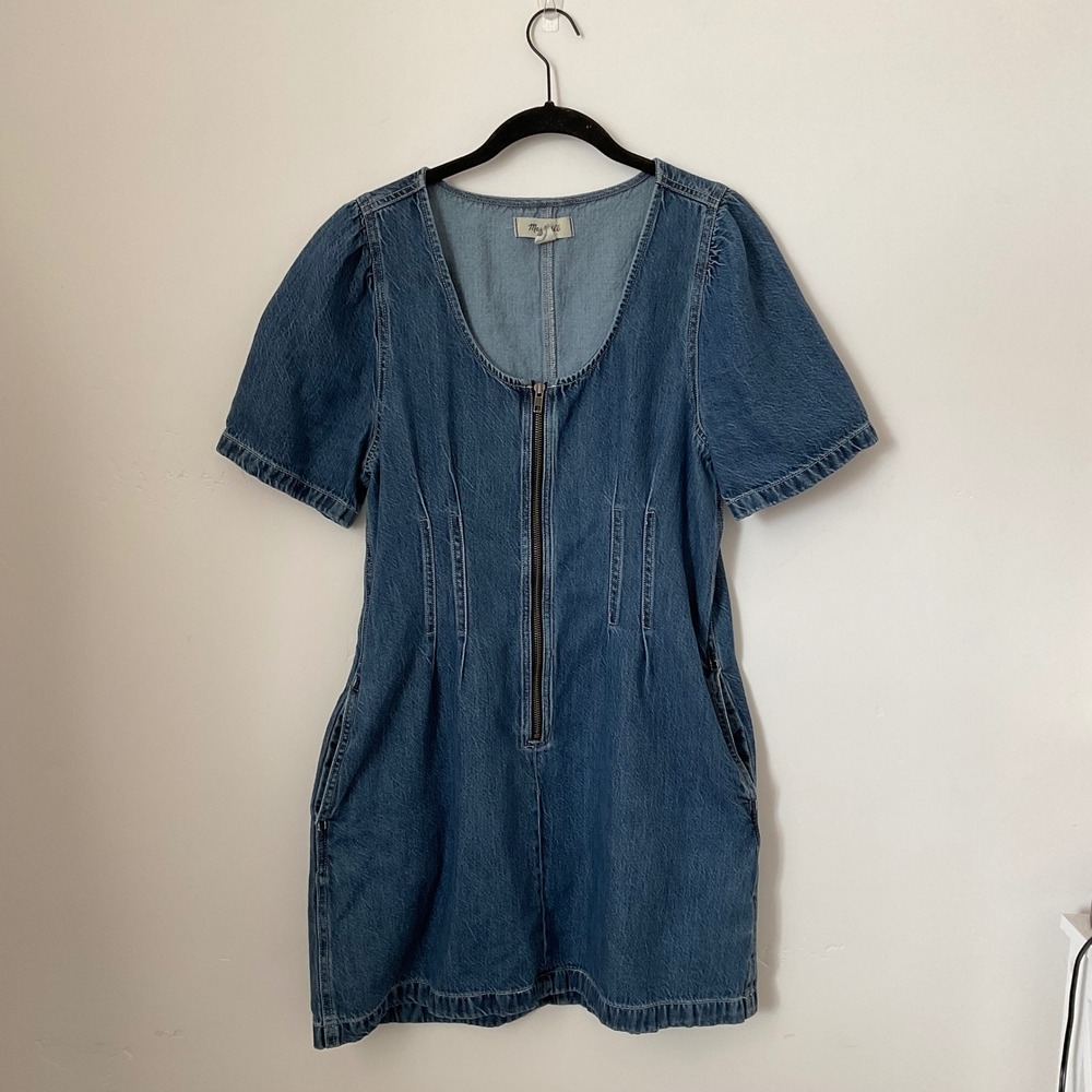 Madewell Denim Darted Mini Dress in Pixie Wash Size 12 Blue Short Sleeve